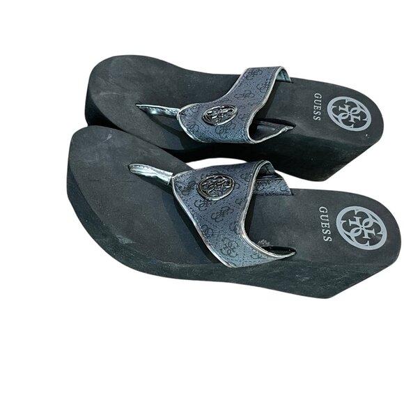 GUESS Sarraly Womens 10 M Eva Black Wedge Slip On Thong Sandals Logo - Picture 8 of 8